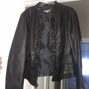 Black leather jacket with ruffles
